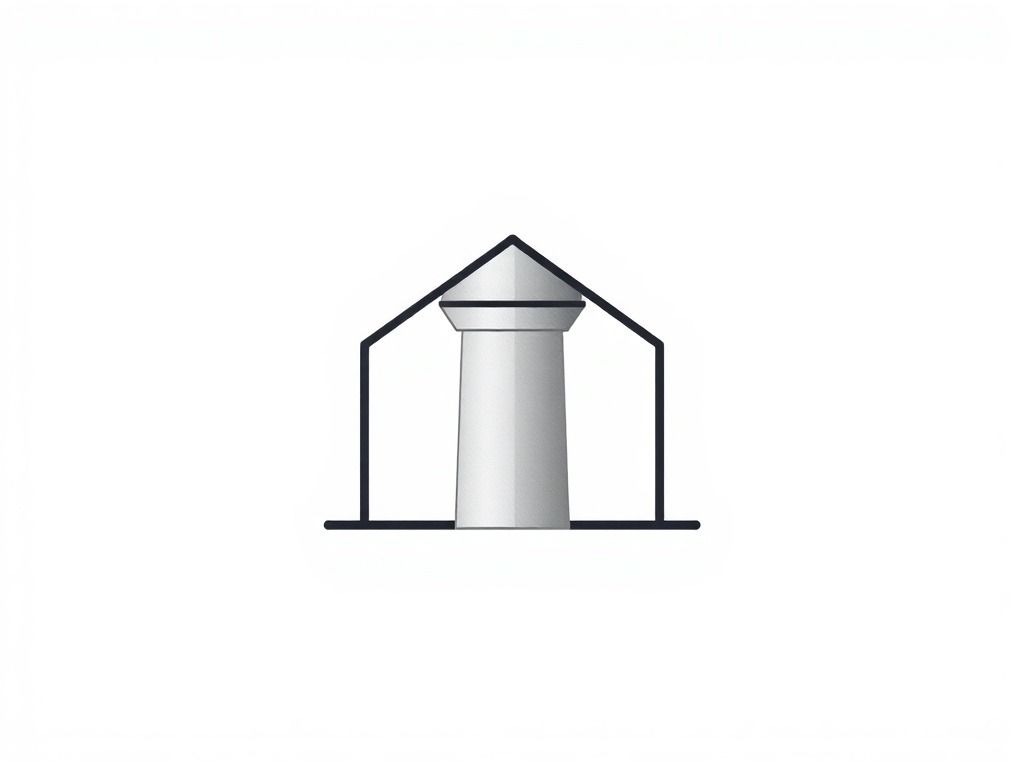 Minimalist geometric icon combining a warehouse silhouette and a column, clean lines, matte metal texture, isolated on white; 8k vector-like render.